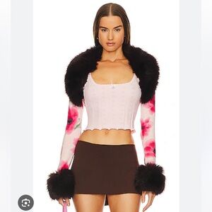 Guizio Fur Collar Pink Floral Bolero